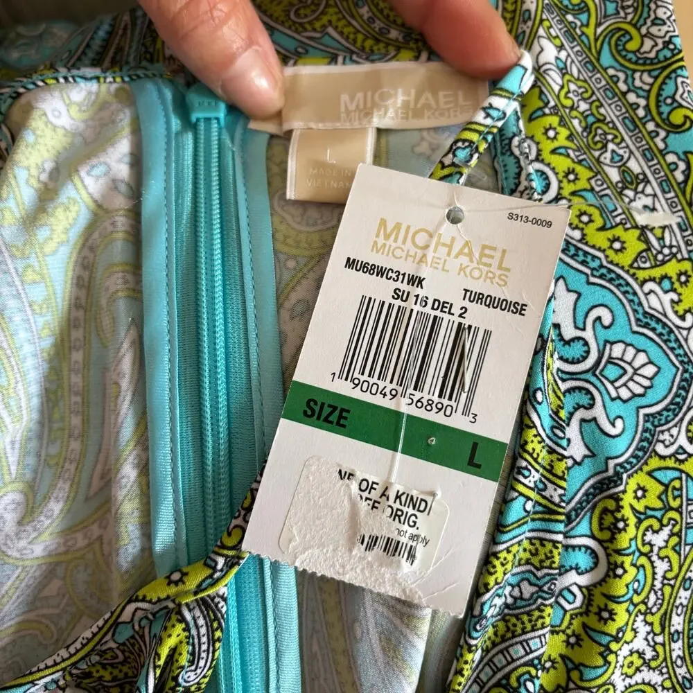 Michael Michael Kors Women's Print Dress NWT Sz Large Blue Green‎ Sleeveless